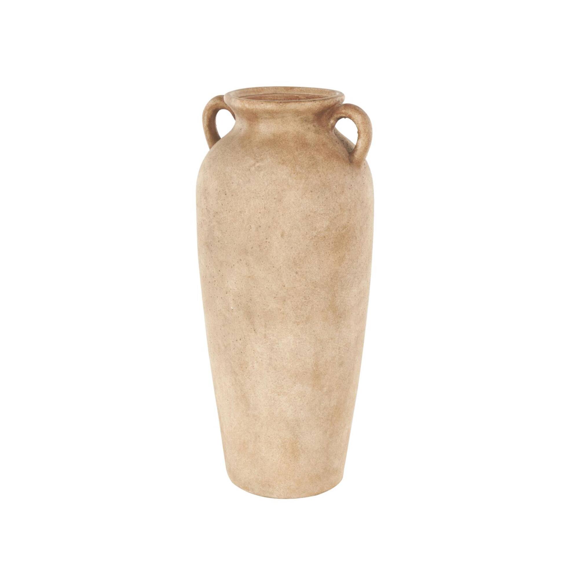 20" Brown Antique Ceramic Vase with Handles
